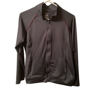 Danskin Now Womens Gray Full Zip Track Jacket Mock Neck Size L 12-14 DL23T-350